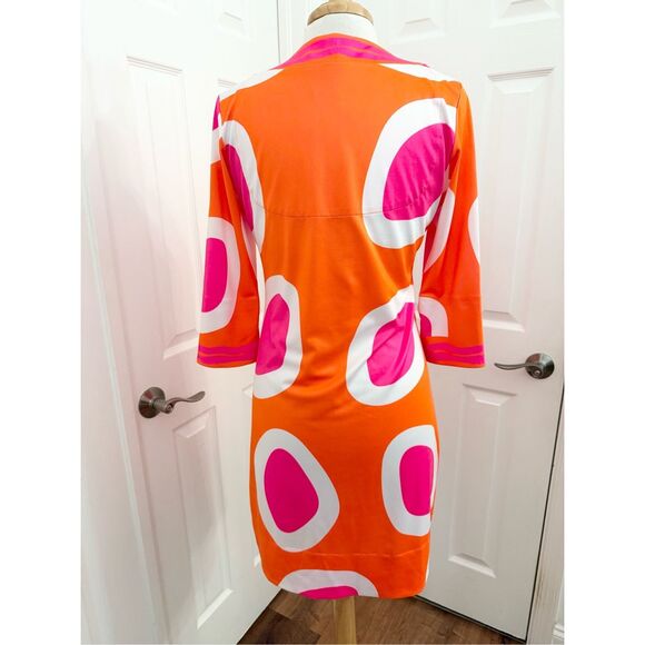 Gretchen Scott Orange Pink Rock Out Split Neck Tunic 3/4 Sleeve Dress Small - Picture 3 of 5